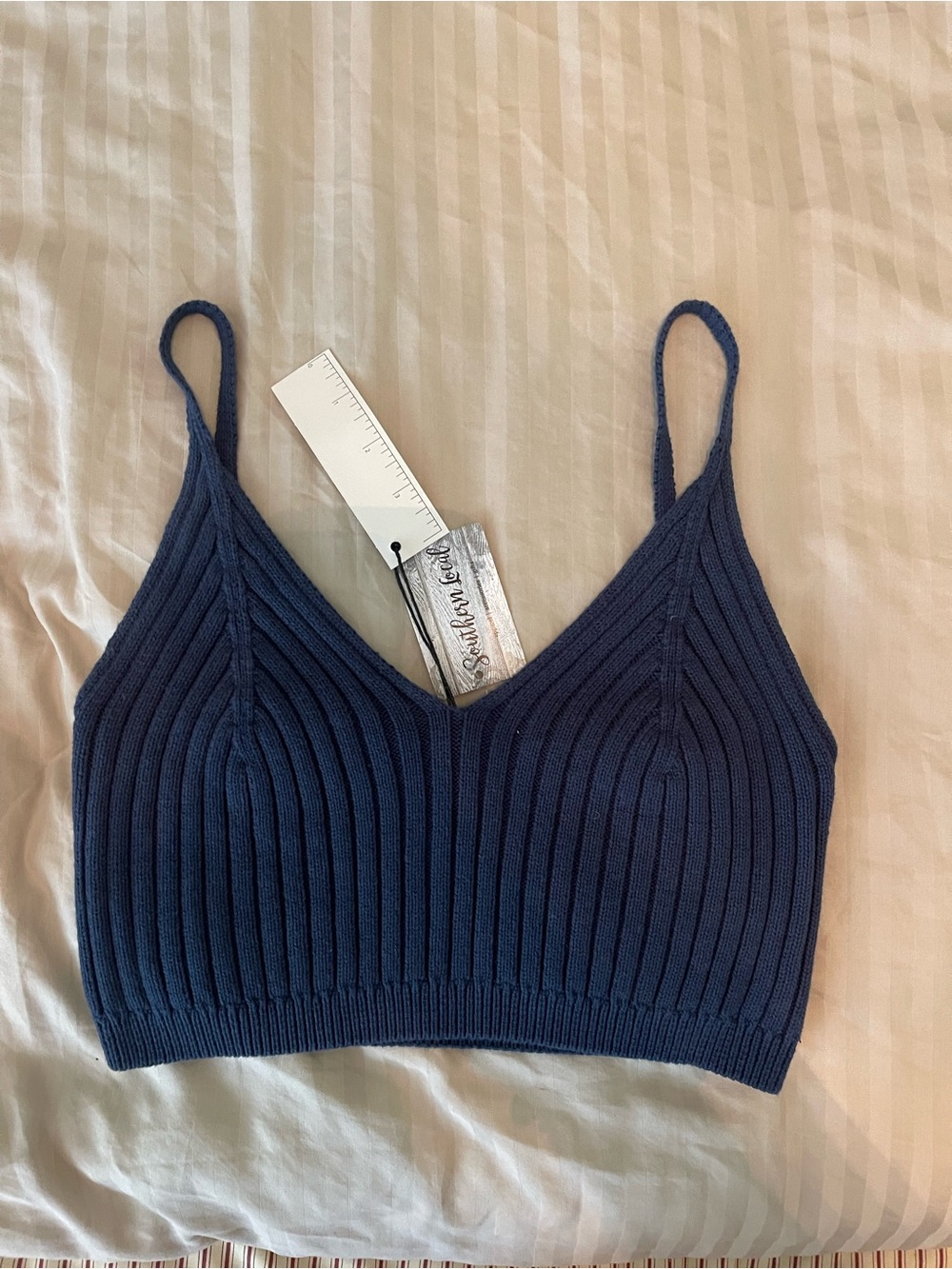 Navy Knit Sweater Bralette Crop Top